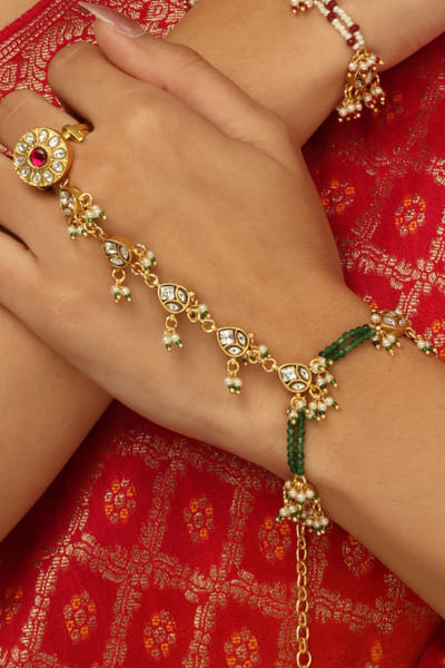 Joules by Radhika Gold plated embellished haath phool JOULAUG26D453137