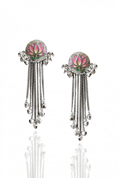 Silver lotus tassel earrings