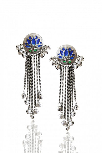 Silver lotus tassel earrings