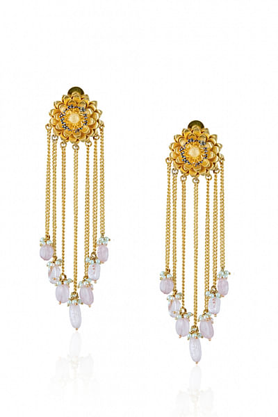 Marigold rose quartz tassel earrings