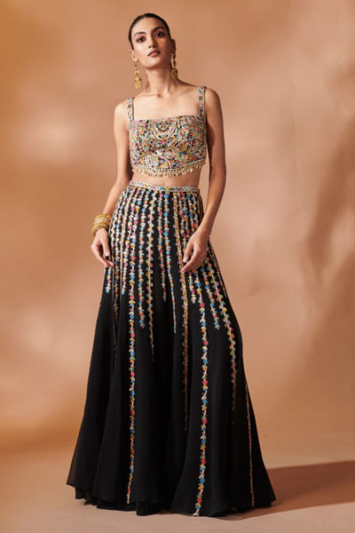 Black mirror embroidered sharara set