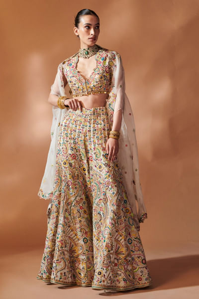 Ivory gota embroidered sharara set