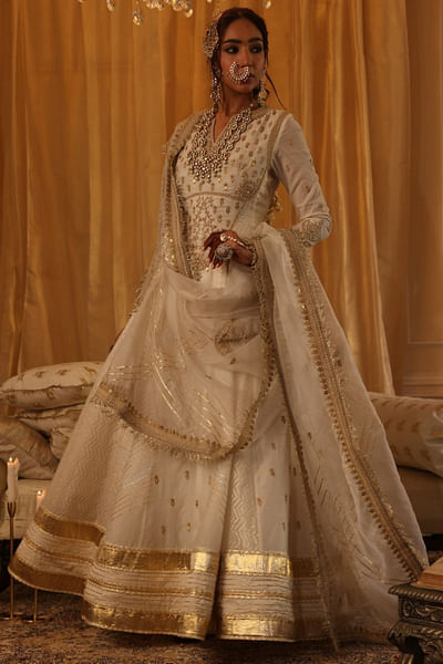 Ivory zari embroidered anarkali set