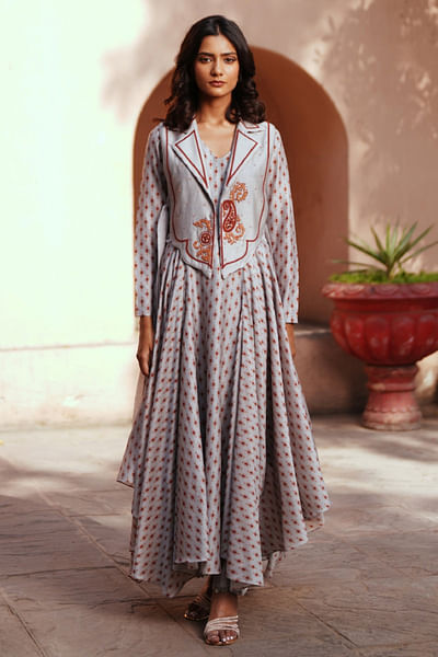 Grey embroidered overlay and kurta set