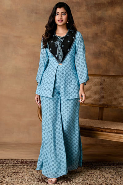 Powder blue printed peplum set