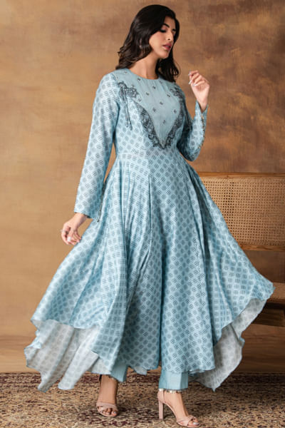 Powder blue asymmetric kurta set