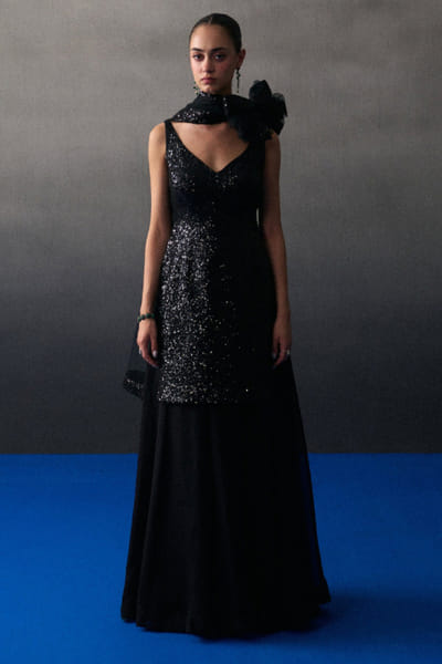 Black sequinned kurta and sharara set