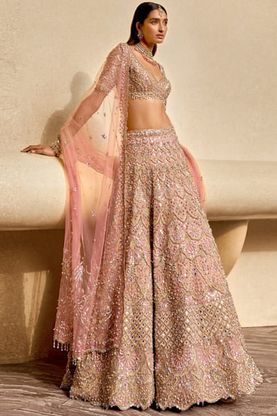 Rose pink sequin embroidered lehenga set