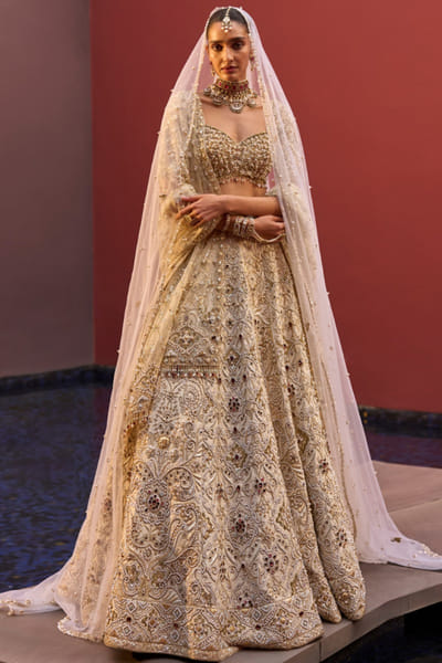 Ivory zari embroidered lehenga set