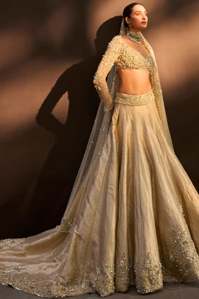 Champagne brocade lehenga set