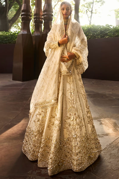 Beige gold embroidered lehenga set