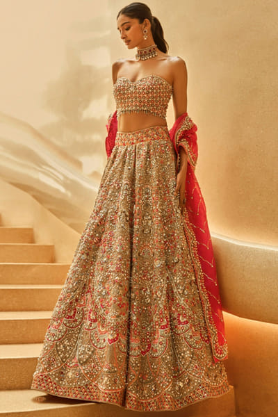 Nude zardozi embroidered lehenga set