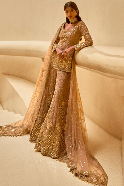 Maue pink embroidered sharara set