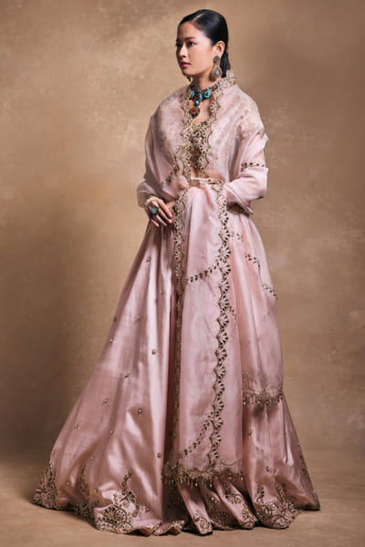 Baby pink resham embroidered lehenga set