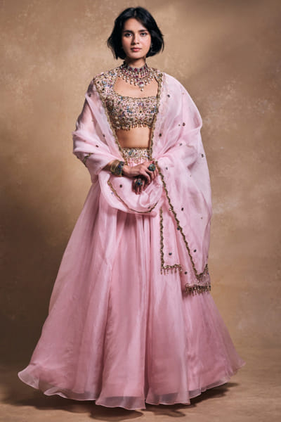 Baby pink sequin embroidered lehenga set