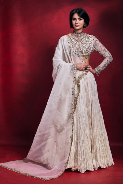 Ivory mirror embroidered lehenga set