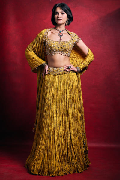 Mustard dori embroidered lehenga set