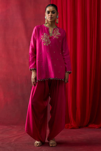 Pink embroidered silk co-ord set