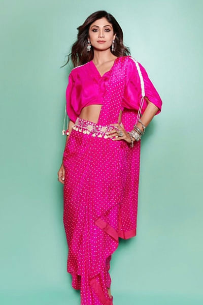 Hot pink leheriya concept sari