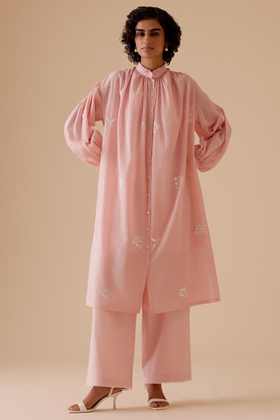 Pink embroidered tunic set