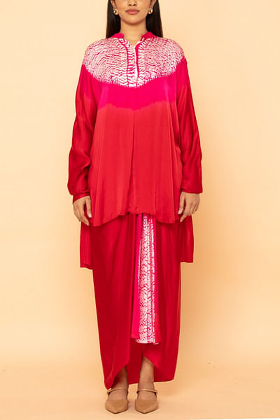 Pink shibori kurta and draped skirt