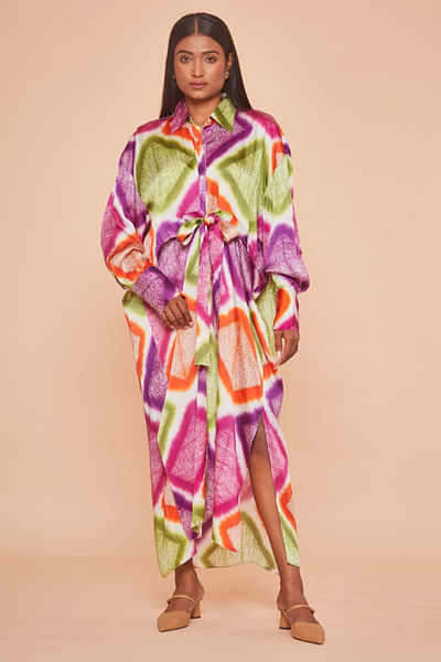 Multicolour argyle tie-dye shirt dress