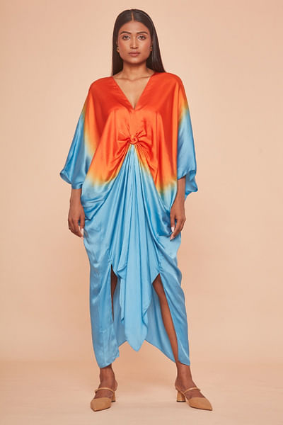 Blue and orange ombre knotted kaftan