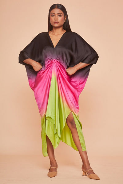 Multicolour ombre knotted kaftan