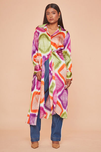 Multicolour argyle tie-dye asymmetric shirt