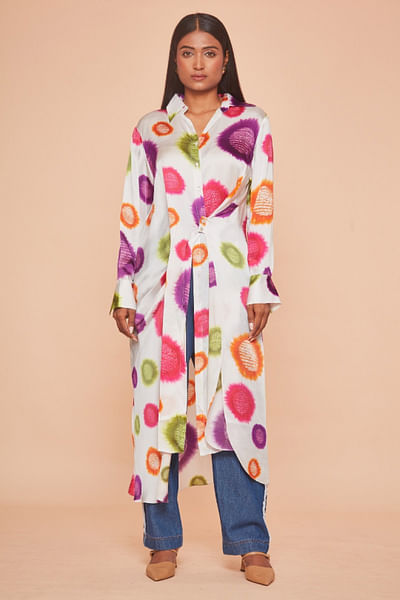Multicolour polka tie-dye asymmetry long shirt