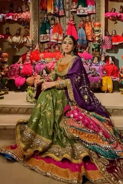 Olive floral embroidered anarkali lehenga set