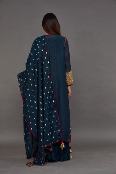 Iqbal Hussain Midnight blue gota embroidered jacket kurta set IQBDEC25D134857