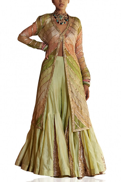 Multicoloured embellished jacket sharara set