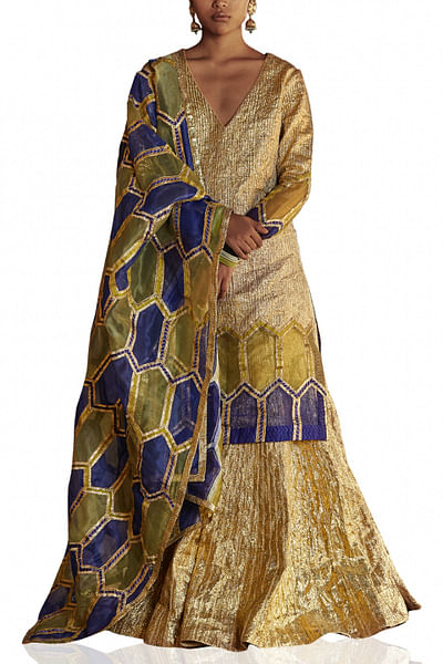Electric blue and green kurta sharara set