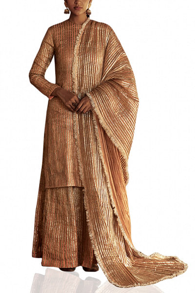 Peach embellished kurta sharara set