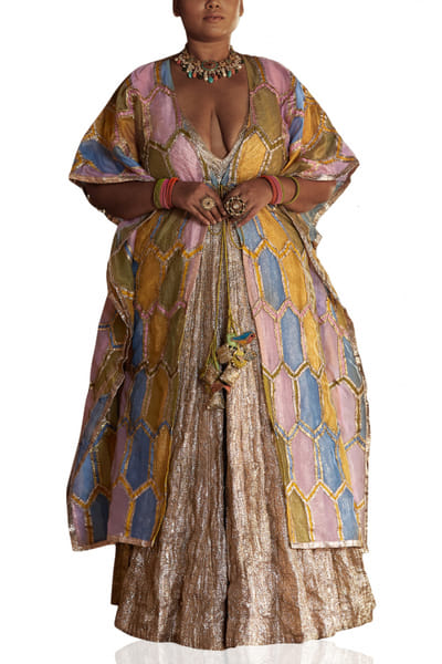Multicoloured glass patterned kaftan and skirt