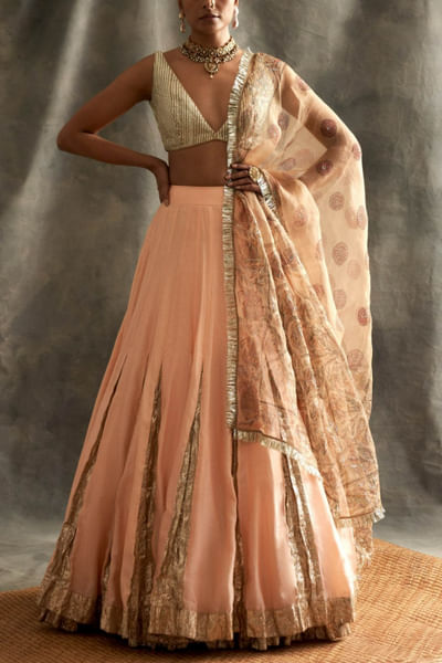 Peach godet lehenga set