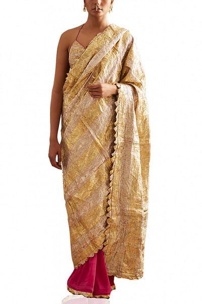 Pink and gold embellished sari set
