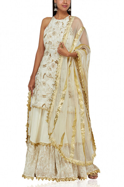 Ivory embellished sharara set