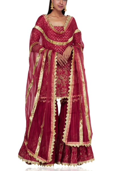 Red jaal printed kurta set