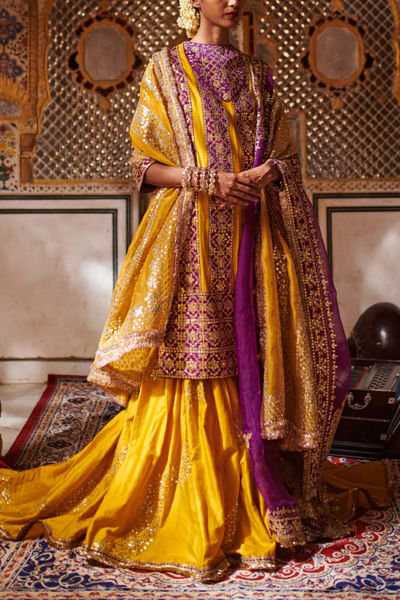 Yellow and purple sharara set