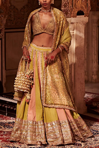 Colourblock embroidered lehenga set