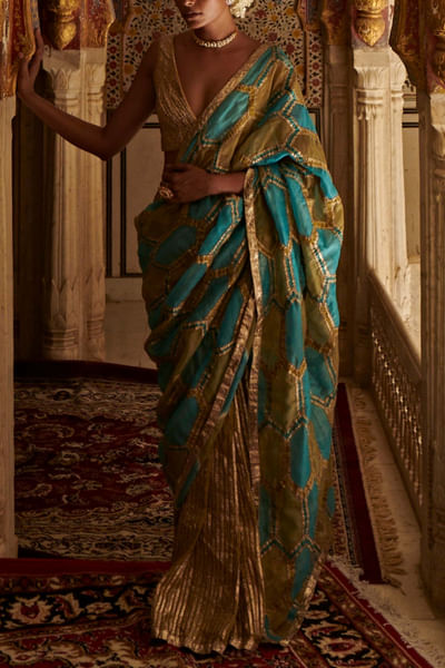 Turquoise and green sari