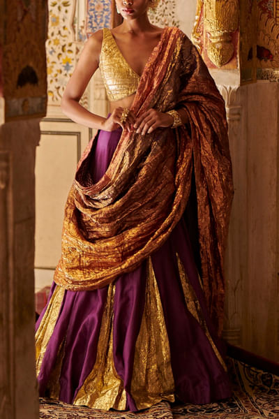 Purple godet lehenga set