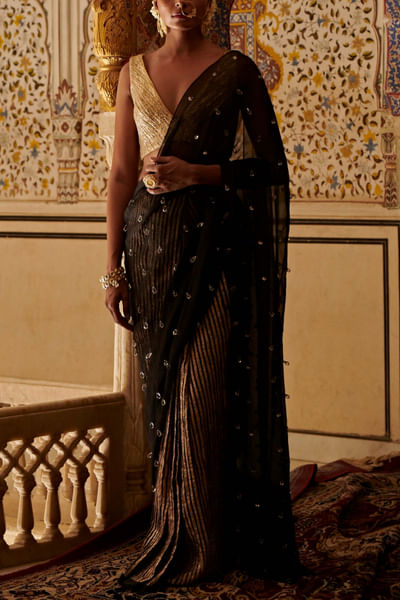 Black embellished sari and blouse