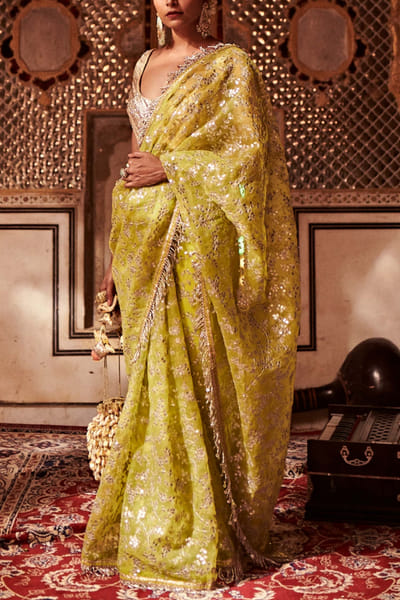 Neon green sari