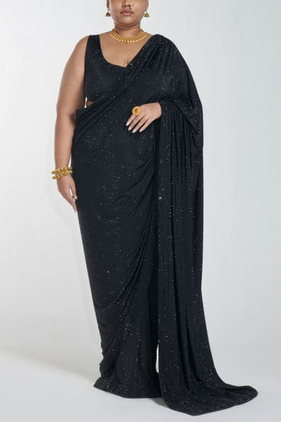 Black pre-stitched sari set