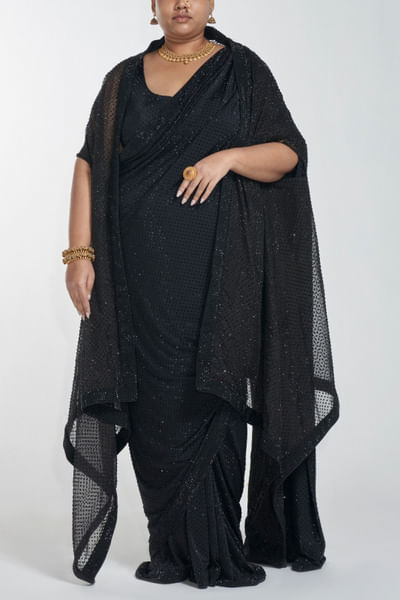 Black sari and cape set