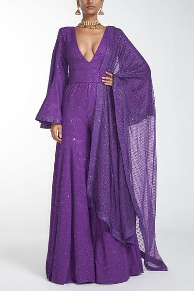 Purple jumpsuit and dupatta