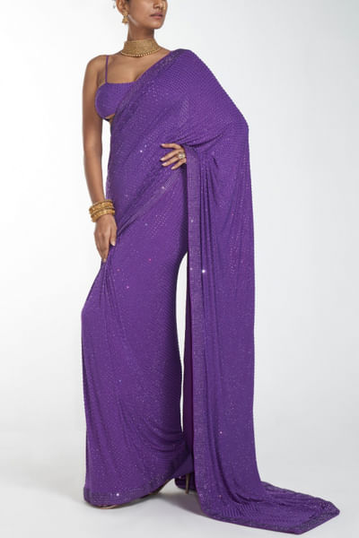Purple jersey sari set